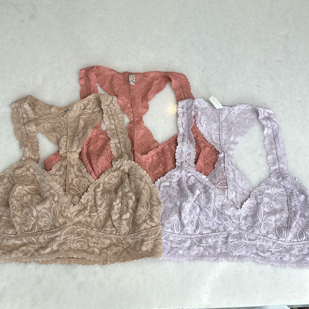 Free People ROMANTIC NEUTRALS BUNDLE Galloon Lace Racerback Bralette 3 for 1!!!